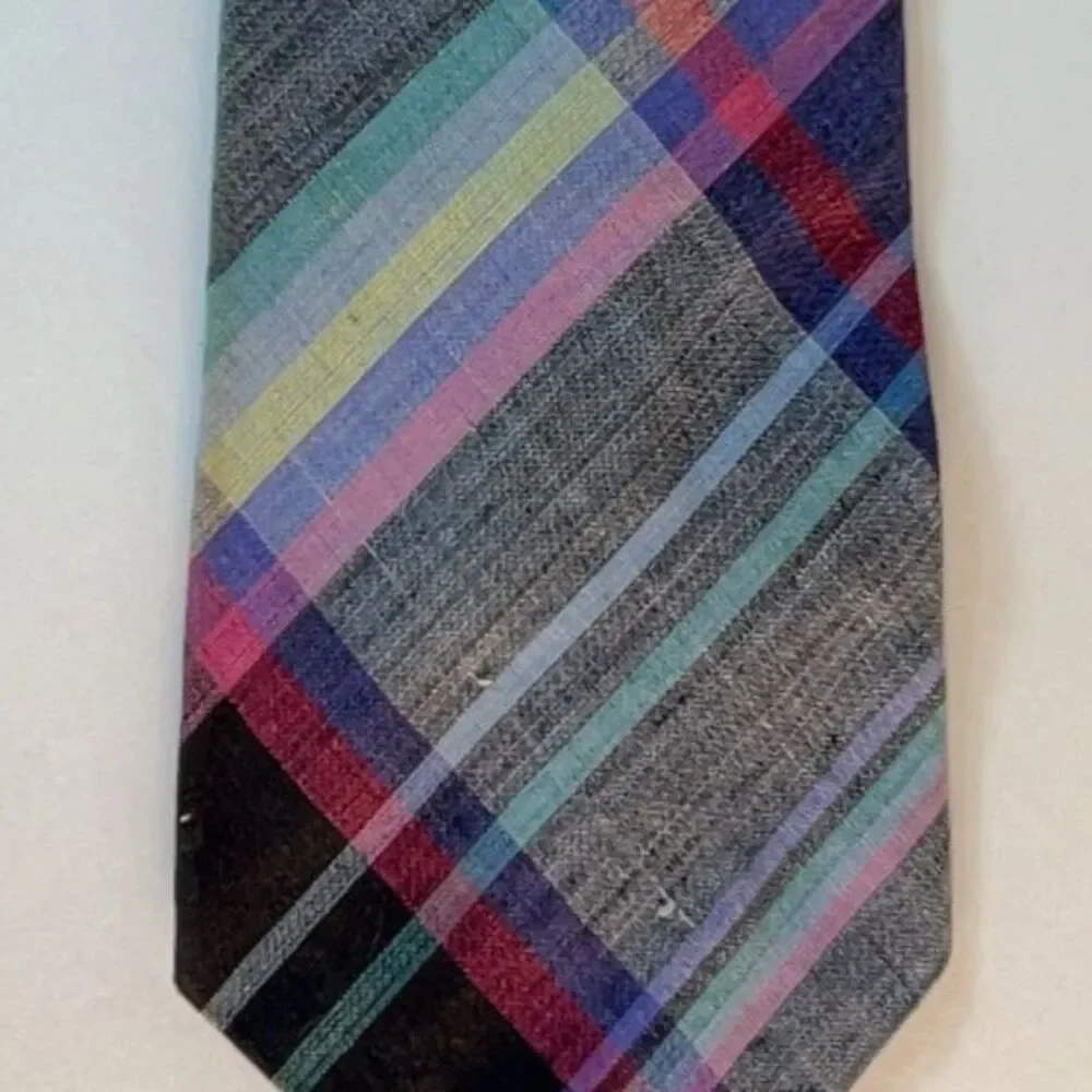 Rooster Men's Multicolor Cotton Madras Plaid Vintage Tie